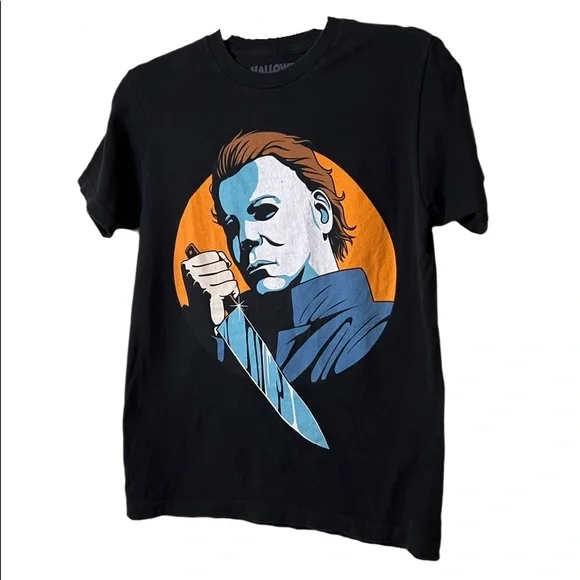 HALLOWEEN Michael Myers Killer Mask Slasher Horror Spooky Graphic T Shirt Top - Picture 3 of 6